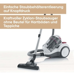 SEVERIN Aspirator ciclon fara sac, aspirator de podea pentru putere de aspirare constanta, aspirator fara sac, 800 W, raza de functionare 9 m, 79 dB, volum 2,1 L, alb-rosu-antracit, CY 7088 - Img 2