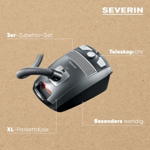 SEVERIN Aspirator de podea cu sac S'POWER, aspirator puternic si silentios cu roti la 360deg, filtru HEPA 13, accesorii pentru parchet si mocheta, gri platina - rosu granat, BC 7045 - Img 4