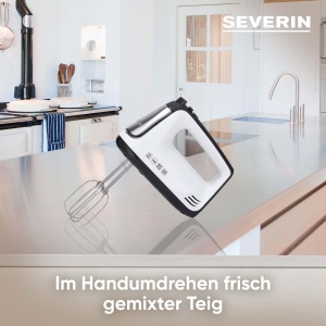 SEVERIN Mixer de mana, mixer de mana cu 5 setari de viteza, mixer de mana practic cu 2 teluri din otel inoxidabil si carlige de aluat, 400 W, alb-negru / otel inoxidabil, HM 3830 - Img 3