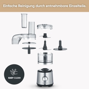SEVERIN Tocator multiplu compact, tocator universal pentru tocare grosiera si fina, robot de bucatarie cu accesorii extinse, otel inoxidabil periat / negru, KM 3865 - Img 9