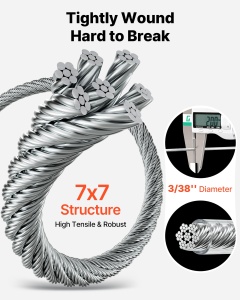Sfoara din otel inoxidabil VEVOR 2 mm, 35,1 m, rezistenta 2 kN - Img 3