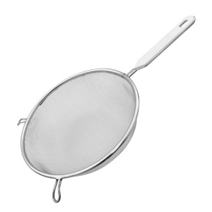 Sieb din inox Fackelmann 20 cm, cu maner din plastic albsilber, spulberabil