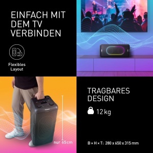 Sistem audio de inalta performanta Panasonic SC-TMAX45E-K cu Bluetooth, 1000W, iluminare integrata, USB, intrare optica pentru televizor, intrari pentru chitara si microfon pentru karaoke, negru - Img 6