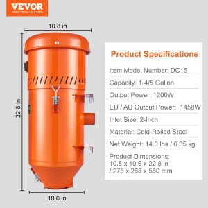 Sistem de colectare praf VEVOR DC15 1450W capacitate 18 gal compatibil universal - Img 7