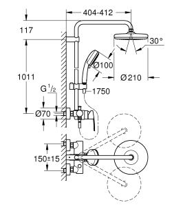 Sistem de dus GROHE Tempesta Cosmopolitan 210, crom, cu mixer monocomanda, 390 mm - Img 2
