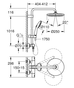 Sistem de dus GROHE Vitalio 250 crom economisire apa anticalcar - Img 9