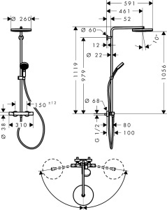 Sistem de dus hansgrohe Pulsify S Puro, Mattschwarz, 260 mm, EcoSmart - Img 7