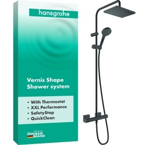 Sistem de dus hansgrohe Vernis Shape cu termostat, cap de dus 230x170 mm, mat negru