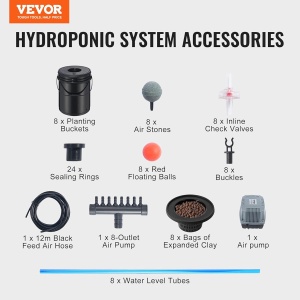 Sistem hidroponic DWC VEVOR EHW0008C, 8 x 20L, cu pompa de aer si accesorii - Img 7