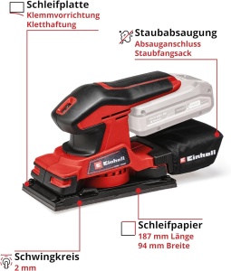 Slefuitor orbital fara fir Einhell TC-OS 18/187 Li Solo Power X-Change (litiu-ion, micro-velcro, suprafete de prindere cu prindere moale, incl. 1x smirghel, fara baterie si incarcator), rosu - Img 3