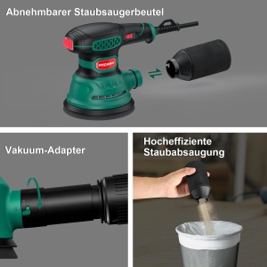 Slefuitor orbital HYCHIKA 300W 125mm 6 viteze cu 16 discuri abrazive - Img 5