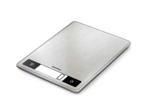 Soehnle Page Profi 200, cantar digital de bucatarie argintiu din otel inoxidabil, greutate de pana la 15 kg (precizie de 1 g), cantar de uz casnic cu functie tactila cu senzor patentat, cantar electronic cu baterii