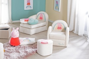 Sofa pentru copii Peppa Pig, confortabila, cu accotoare, 54x75x47 cm, bej - Img 3