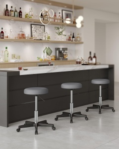 SONGMICS Scaun de bar pe rotile scaun de bar reglabil pe inaltime scaun pivotant husa din PU scaun de lucru pentru saloane de infrumusetare saloane de - Img 5