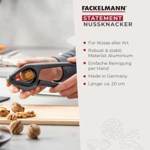 Spargatorul de nuci FACKELMANN din aluminiu - Spargator de nuci elegant potrivit pentru aproape toate nucile - Potrivit pentru nuci, alune & Co. - aprox. 31 x 6 x 3 cm, negru/gri - Img 3