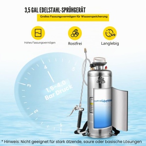 Spray de presiune VEVOR 12L din otel inoxidabil, 1.5-4.0 bar, cu furtun de 91 cm - Img 4