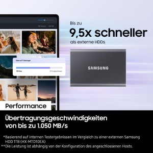 SSD portabil Samsung T7, 1 TB, USB 3.2 Gen.2, 1.050 MB/s citire, 1.000 MB/s scriere, hard disk SSD extern pentru Mac, PC, smartphone si consola de jocuri, gri, MU-PC1T0T/WW - Img 6