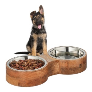 Stand pentru caini Relaxdays cu 2 boluri din inox, 2.2L, 48 cm