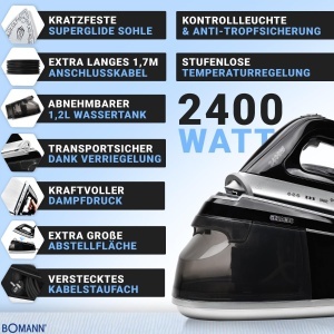 Statie de calcat Bomann DBS 6034 CB, 3.5 bar, 2400W, rezervor 1.2L - Img 8