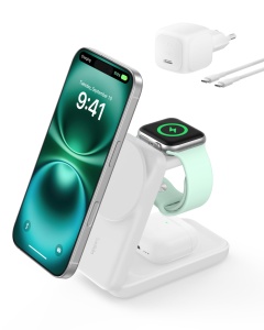 Statie de incarcare Belkin UltraCharge 3 in 1, 25W, Qi2, Alb