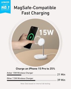 Statie de incarcare wireless Anker MagGo 15W, 2-in-1, pentru iPhone si AirPods - Img 2