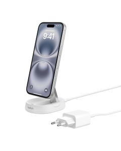 Statie de incarcare wireless Belkin BoostCharge Pro 15W, compatibila cu MagSafe, alba