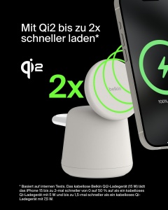 Statie de incarcare wireless Belkin BoostCharge Pro 2-in-1, 15 W, bej - Img 2