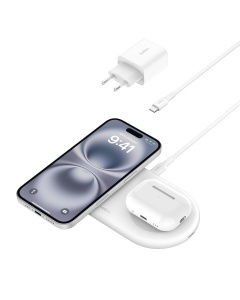Statie de incarcare wireless Belkin BoostCharge Pro 2-in-1, 15W, alba