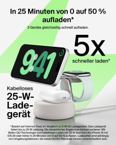 Statie de incarcare wireless Belkin UltraCharge Pro Qi2.2, 25W, 3 in 1, culoare sand - Img 2