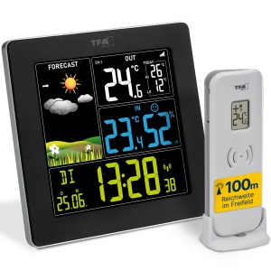 Statie Meteo TFA Dostmann SUN2 cu Senzaur Exterior, Display Colorat, Negru