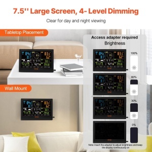 Statie meteo VEVOR 7-in-1 cu senzor exterior display color 75 inch alimentare solara - Img 4