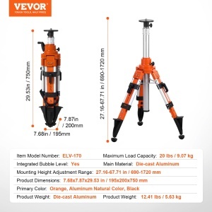 Stativ VEVOR ELV-170 Aluminiu Reglabil 690-1720 mm pentru Laser si Niveliere - Img 7