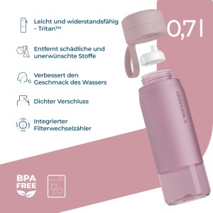 Sticla cu filtru Wessper Tritan 700ml BPA-free Roz Filtru Actitex DISC - Img 2