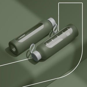 Sticla de apa din borosilicat Wessper D1, 1 litru, cu husa din silicon, fara BPA, culoare olive - Img 7