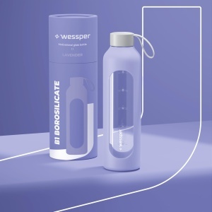Sticla de apa Wessper ActiveMax 1L, borosilicata, cu husa din silicon, violet - Img 6