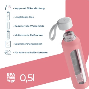 Sticla de Apa Wessper B1, 500 ml, Borosilikat, Culoare Rosa, BPA Free - Img 2