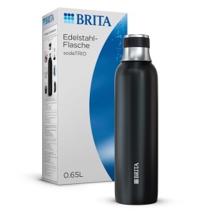 Sticla din inox BRITA sodaTRIO, 0,65l, neagra, izolata, cu maner din silicon