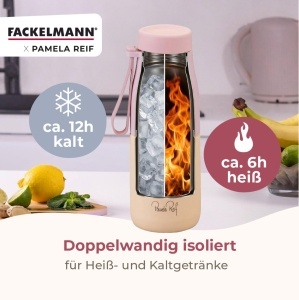 Sticla termica FACKELMANN x Pamela Reif 400 ml, inox si silicon, roz - Img 4