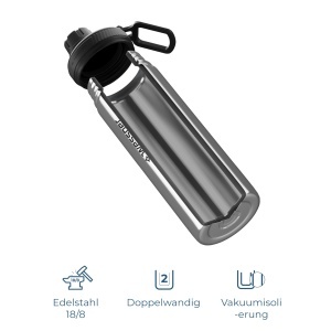 Sticla termica Wessper B3 din otel inoxidabil 500ml, 3 capace, argintie - Img 2