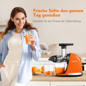 Storcatorul AMZCHEF Castigator al testului de legume si fructe - Storcator lent cu functie de mestecat invers - Zdrobire frageda fara filtrare - Storcator electric cu perie si 2 cani - portocale - Img 2