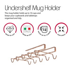 Suport cani Metaltex My-Mug montare sub raft finisaj cupru 14x28x6 cm - Img 3