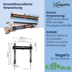 Suport de perete TV plat Vogel's Comfort TVM 3405 pentru televizoare de 32-77 inchi, max. 50 kg, suport TV max. VESA 400x400, compatibilitate universala, distanta fata de perete doar 2,2 cm - Img 4