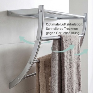 Suport de prosoape de perete Relaxdays, 3 tije, cromat, 43 x 56 x 23 cm - Img 3