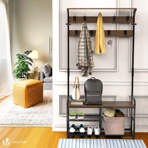 Suport haine VOUNOT cu bancuta, 4 in 1, 185x85x33 cm, 9 carlige detasabile - Img 2