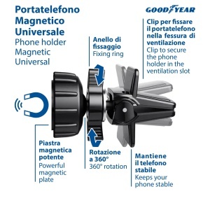 Suport magnetic pentru telefon auto Goodyear, Ultragrip, rotire 360, 2 magneti inclusi - Img 5