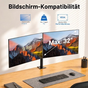 Suport Monitor GRIFEMA GB2001-2 pentru 2 Monitoare, 13-32 inch, Reglabil - Img 2