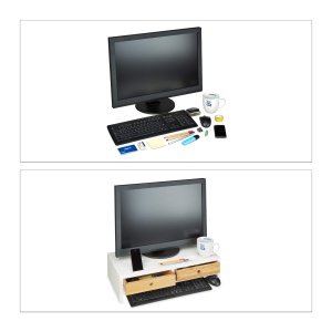 Suport Monitor Relaxdays din Bambus, Ergonomic, 2 Sertare, AlbNatural - Img 7