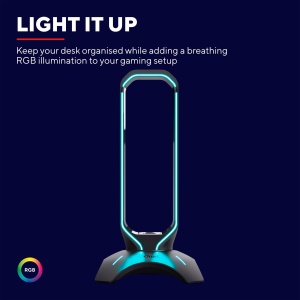 Suport pentru casti Trust Gaming GXT 265 Cintar RGB, Suport pentru casti, 2 porturi USB, Se potriveste tuturor castilor, Suport pentru casti cu margini iluminate cu LED - Negru - Img 3