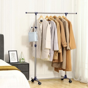 Suport pentru haine SONGMICS suport pe roti tuburi cu acoperire din otel inoxidabil cu bara extensibila carlige laterale pentru accesorii reglabile pe - Img 8
