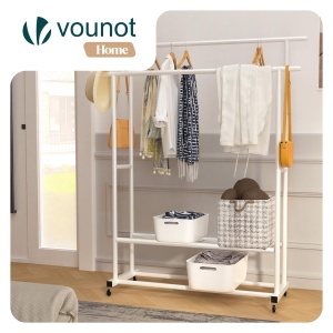 Suport pentru haine VOUNOT, metalic, alb, cu 2 rafturi, 121x40x147cm - Img 6